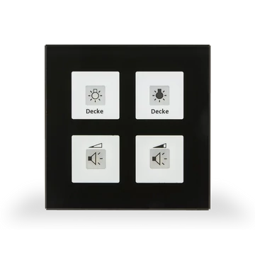 MDT RF-GTT4S.01 RF+ Glass Push Button Plus - 4 gombos üveg, fekete RF taszter beépített aktorral