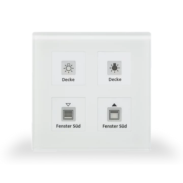 MDT RF-GTT4W.01 RF+ Glass Push Button Plus - 4 gombos üveg, fehér RF taszter beépített aktorral