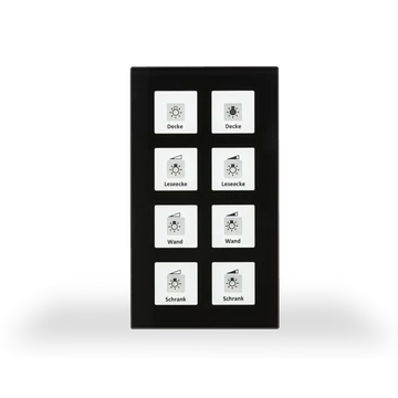 MDT RF-GTT8S.01 RF+ Glass Push Button Plus - 8 gombos üveg, fekete RF taszter beépített aktorral