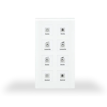 MDT RF-GTT8W.01 RF+ Glass Push Button Plus - 8 gombos üveg, fehér RF taszter beépített aktorral