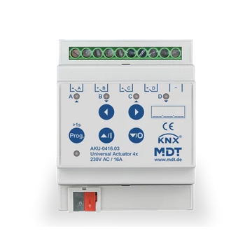 MDT AKU-0416.03 Universal Actuator AKU - 4 csatornás univerzális KNX aktor (Világítás, Redőny, Zsaluzia, Fűtés-hűtés)