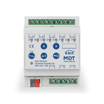 MDT AKU-0816.03 Universal Actuator AKU - 8 csatornás univerzális KNX aktor (Világítás, Redőny, Zsaluzia, Fűtés-hűtés)
