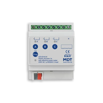 MDT AZI-0316.03 Switch Actuator AZI industry - 3 csatornás ipari KNX kapcsoló aktor, áramméréssel, feszültségméréssel