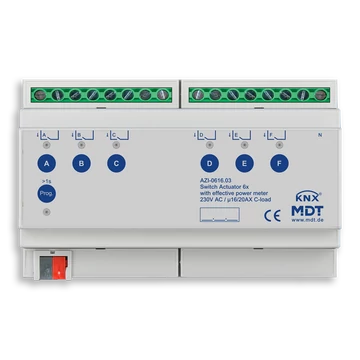 MDT AZI-0616.03 Switch Actuator AZI industry - 6 csatornás ipari KNX kapcsoló aktor, áramméréssel, feszültségméréssel