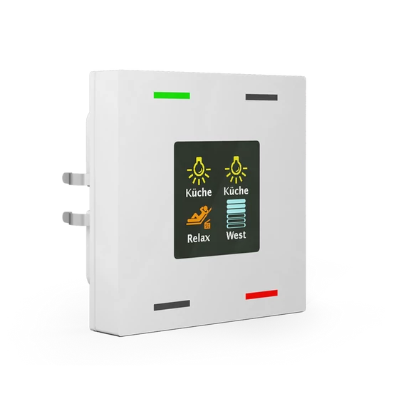 MDT BE-TAS63T4.01 Push-button Smart 63 – 4 gombos studio fehér, fényes taszter LED-ekkel, kijelzővel, hőmérséklet és páratartalom mérővel