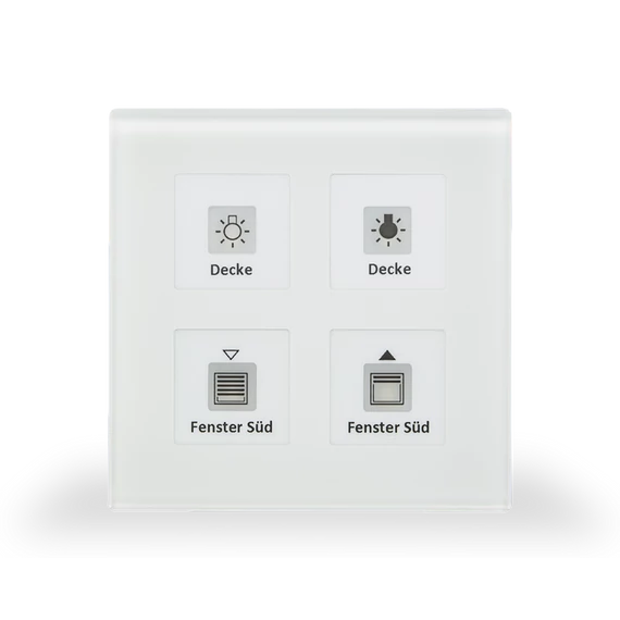 MDT RF-GTT4W.01 RF+ Glass Push Button Plus - 4 gombos üveg, fehér RF taszter beépített aktorral