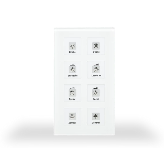 MDT RF-GTT8W.01 RF+ Glass Push Button Plus - 8 gombos üveg, fehér RF taszter beépített aktorral