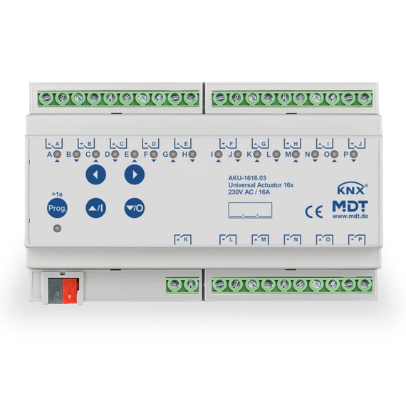 MDT AKU-1616.03 - 16 csatornás univerzális KNX aktor (Világítás, Redőny, Zsaluzia, Fűtés-hűtés)